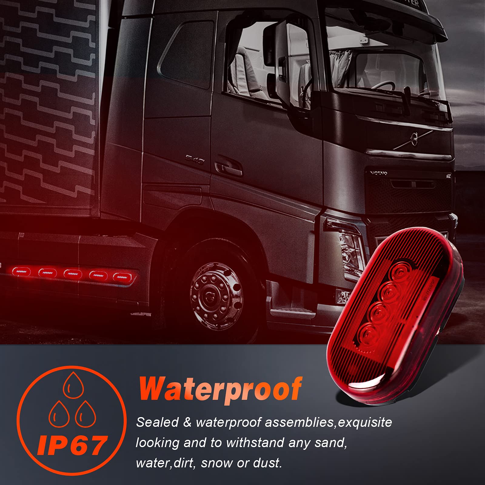 2Pcs 4x2 Inch Oval Red LED Side Marker Lights - 10 Diodes Waterproof Surface Mount Clearance Lights for RV, Trailer, Truck & Camper - Black Base - Perfect for Nighttime Visibility & Road Safety