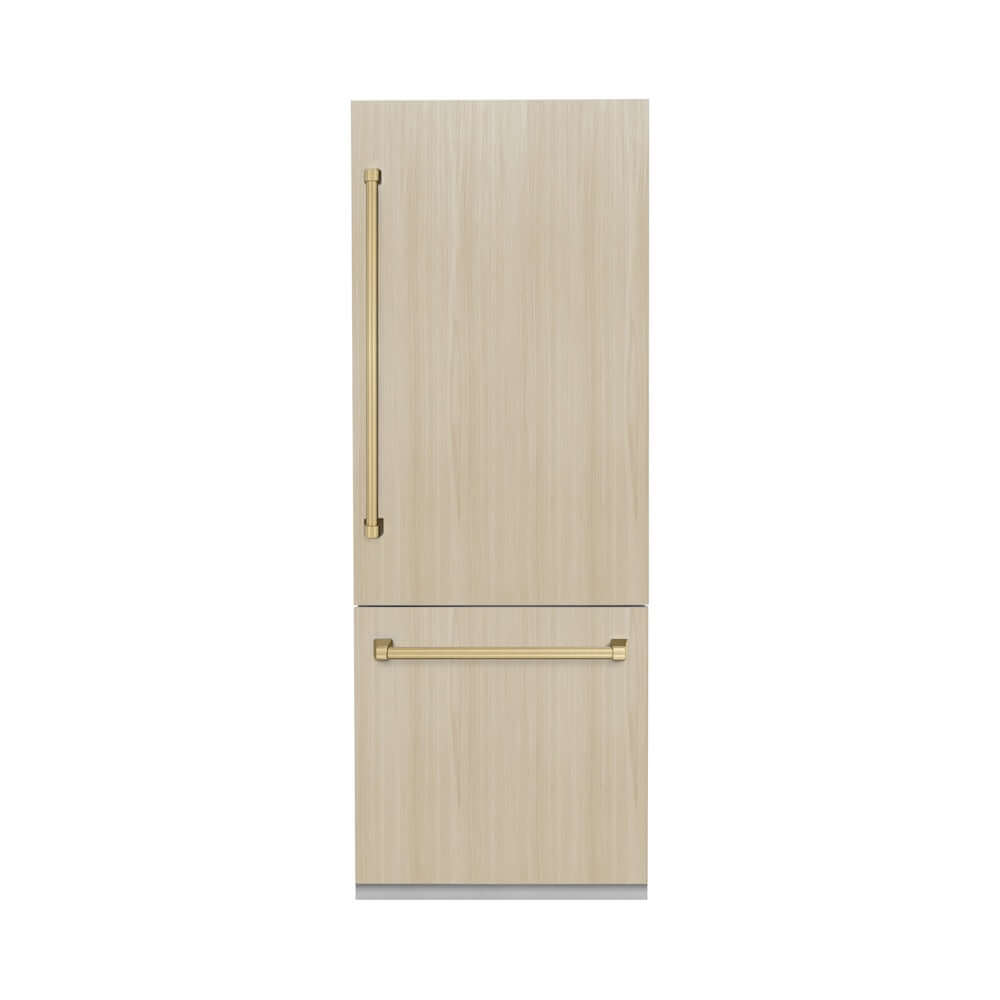 ZLINE Autograph Edition 30-Inch Built-In Bottom Freezer Refrigerator - 16.1 cu.ft Capacity, Panel Ready Design with Water Dispenser & Ice Maker, Graphite Gray Interior & Champagne Bronze Accents (GRBIVZ 30 CB) - Perfect for Modern Kitchens, Open Concept Homes & Luxury Appliances Integration