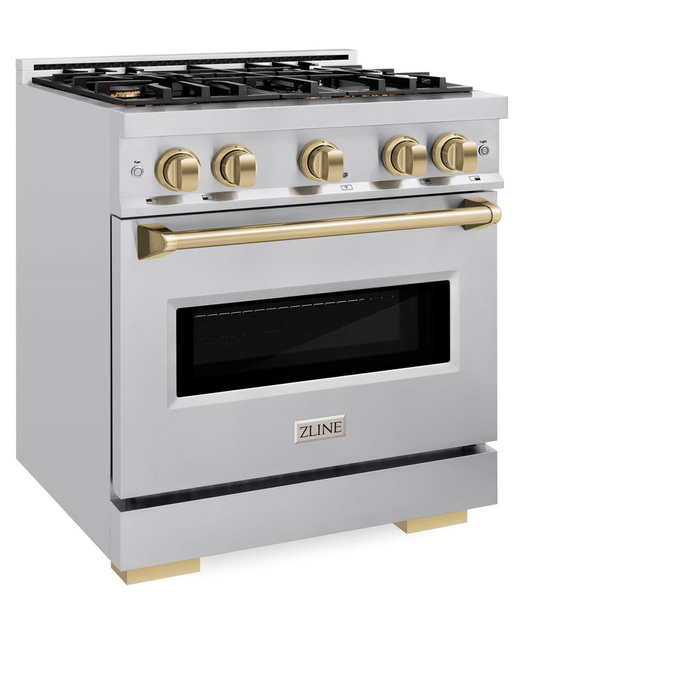ZLINE Autograph Edition 30 Inch 4.2 Cu Ft Classic Gas Range with 4 Burner Cooktop & Convection Gas Oven - Stainless Steel with Champagne Bronze Accents (CGRZ 30 CB) - Perfect for Modern Kitchens, Home Chefs & Gourmet Cooking