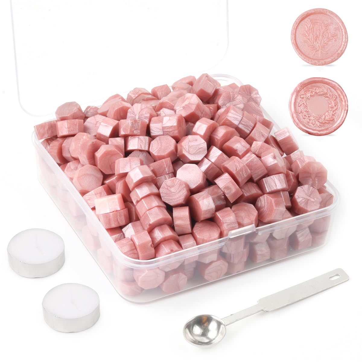 300Pcs Rose Gold Sealing Wax Beads Kit - Wax Seal Stamp Set with Candles, Melting Spoon & Storage Box - Perfect for Wedding Invitations, Christmas Cards, Envelopes, Gift Wrapping & DIY Crafts - Elegant Letter Sealing for Special Occasions