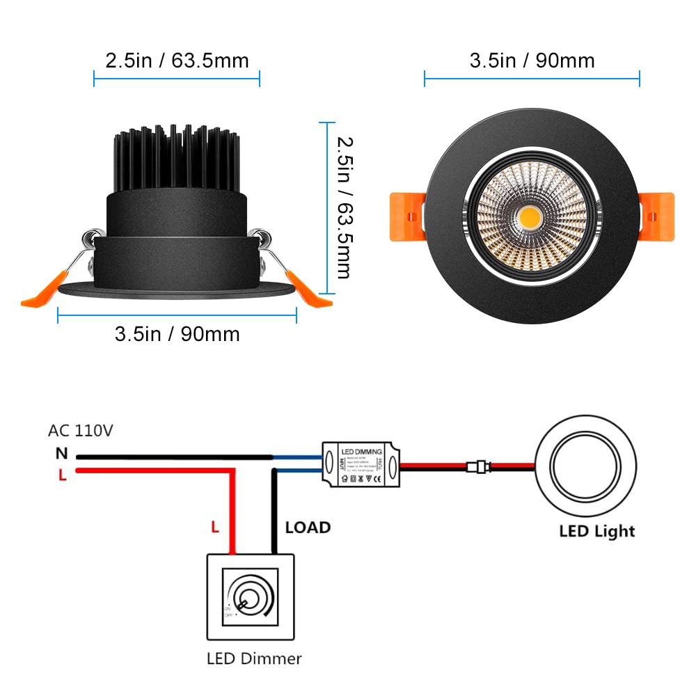 2.5 Inch LED Recessed Lighting - Dimmable COB Downlight 5W 400LM, 3000K Warm White, CRI80, Black Trim, LED Ceiling Lights with Driver (6 Pack) - Perfect for Bedroom, Kitchen, Living Room & Hallway Lighting