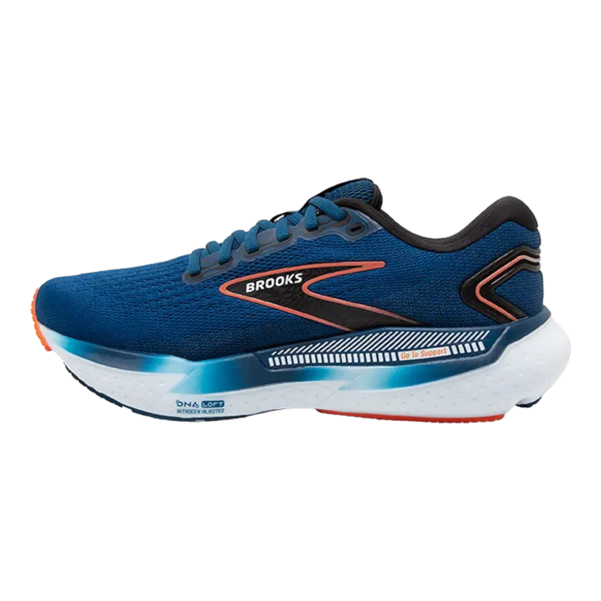 Brooks Men's Glycerin GTS 21 Running Shoes - 2E Wide Width, Blue Opal/Black/Nasturtium - Cushioned Support for Long Distance Running & Daily Training