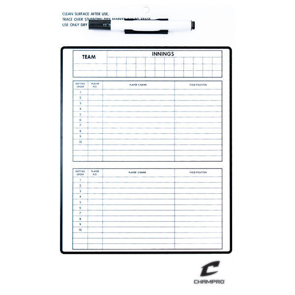 Champro Dry Erase Baseball Softball Coaching Board with Marker - Perfect for Practice Drills, Game Strategies & Team Communication