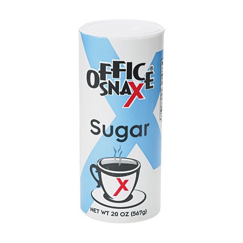 Office Snax Granulated Sugar Canister - 16oz White Sugar Dispenser for Coffee, Tea & Baking | Perfect for Office, Kitchen & Restaurant Use