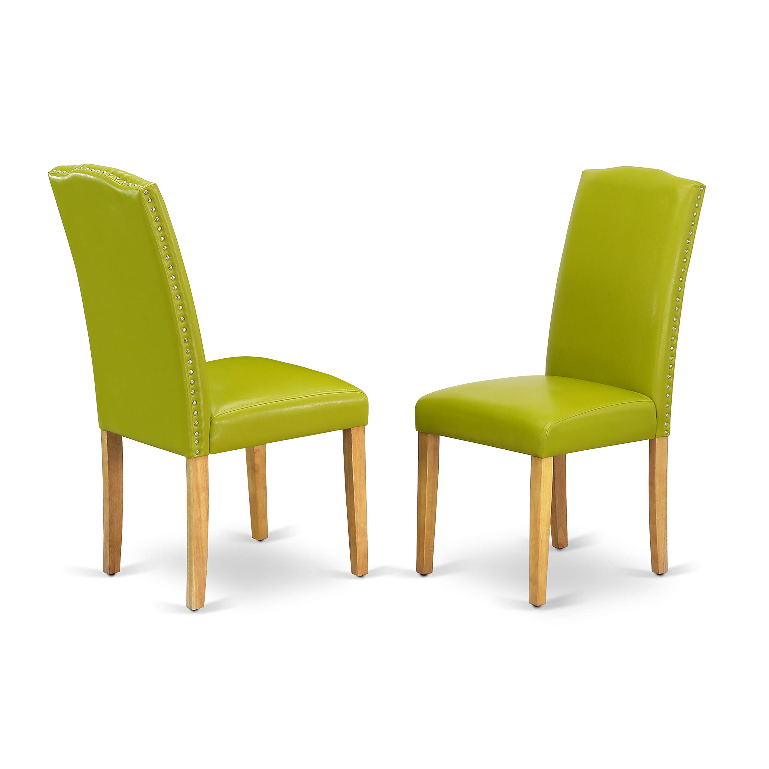 East West Furniture 3 Piece Dining Room Table Set with Butterfly Leaf - 32x54 Inch Oak Rectangle Kitchen Table & 2 Autumn Green Faux Leather Parsons Chairs - Perfect for Small Spaces, Breakfast Nooks & Cozy Family Meals