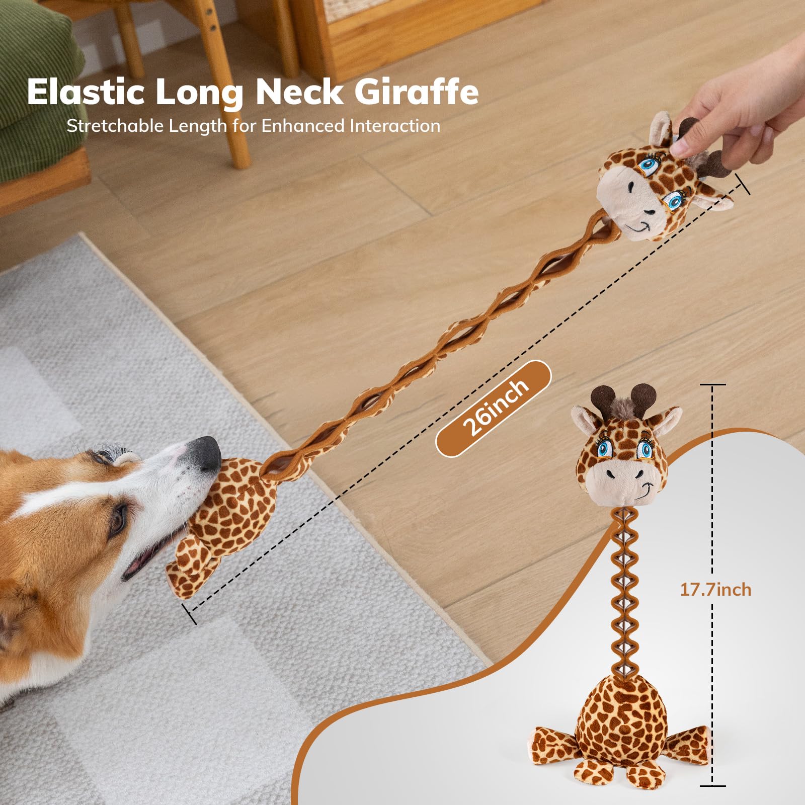 Durable Squeaky Dog Toys for Large Breeds - Interactive Plush Tug of War Toy with Crinkle Paper, Chew-Resistant Stuffed Animal for Puppies & Adult Dogs (Giraffe Design) - Perfect for Playtime, Training & Anxiety Relief