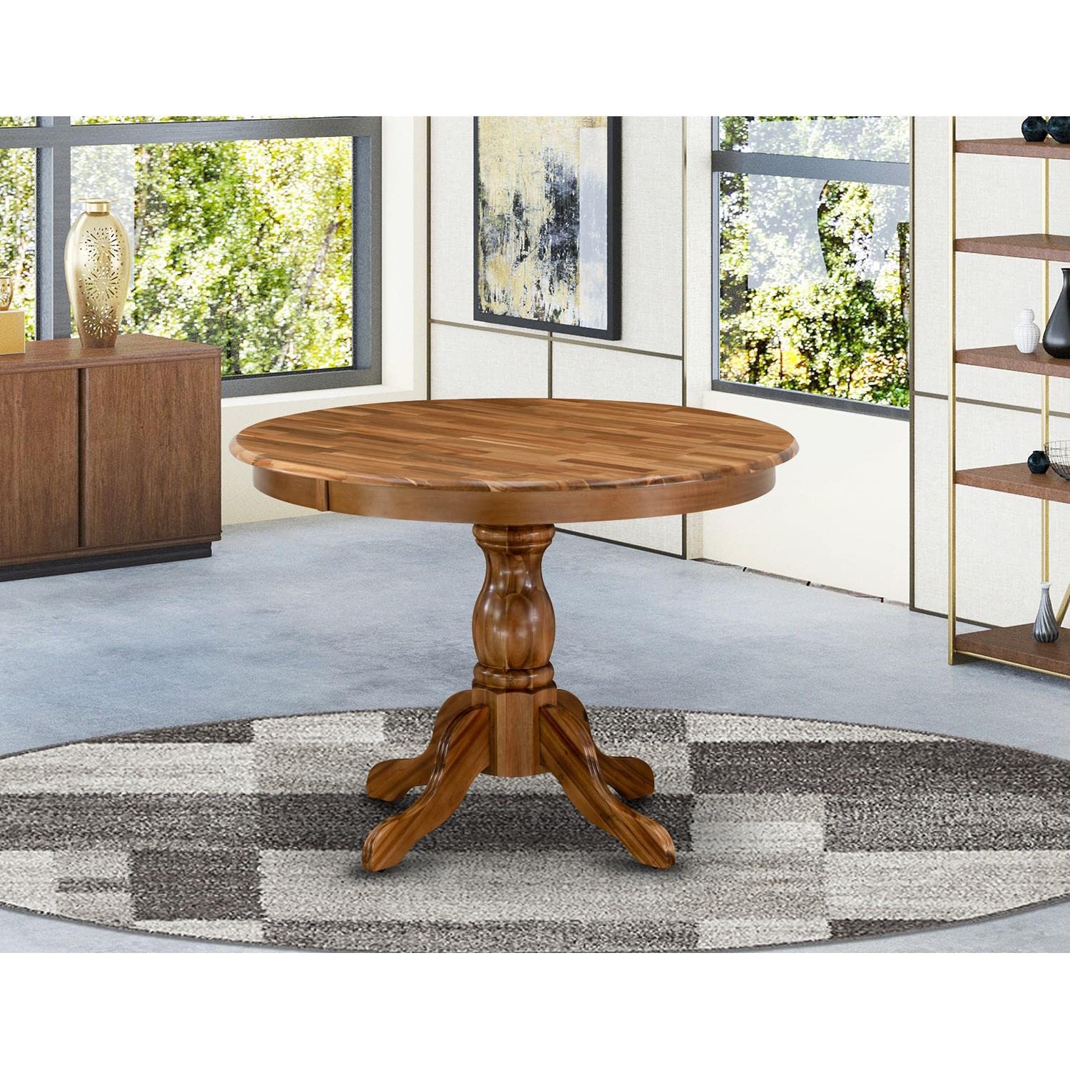 East West Furniture HBT-ANA-TP Hartland Modern Round Dining Table with Pedestal Base - 42 Inch Natural Wood Kitchen Table for Small Spaces & Breakfast Nooks | Perfect for Apartments, Condos & Cozy Dining Areas