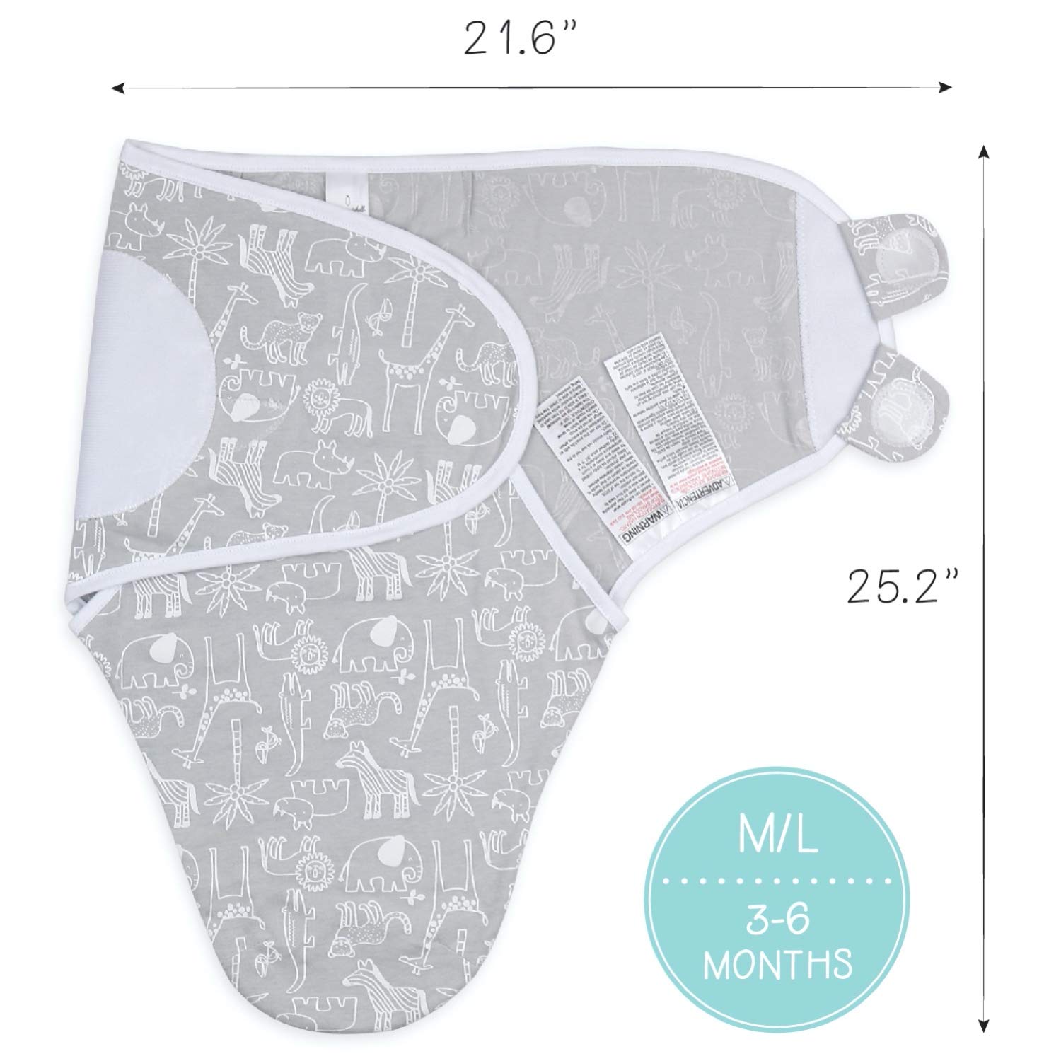 Peanutshell Baby Swaddle Blankets 3-Pack - Soft Grey Safari Animals & Stars Design for Newborns, Infants (Small/Medium) | Perfect for Sleeping, Swaddling & Comforting Boys & Girls