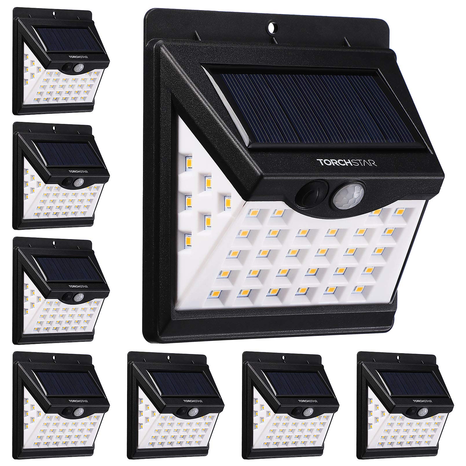 TORCHSTAR 8-Pack 40 LED Solar Powered Outdoor Lights with Motion Sensor - Waterproof, Wireless Security Lighting for Driveway, Porch, Patio, Garage - 3000K Warm White Black - Perfect for Home Safety & Landscape Illumination