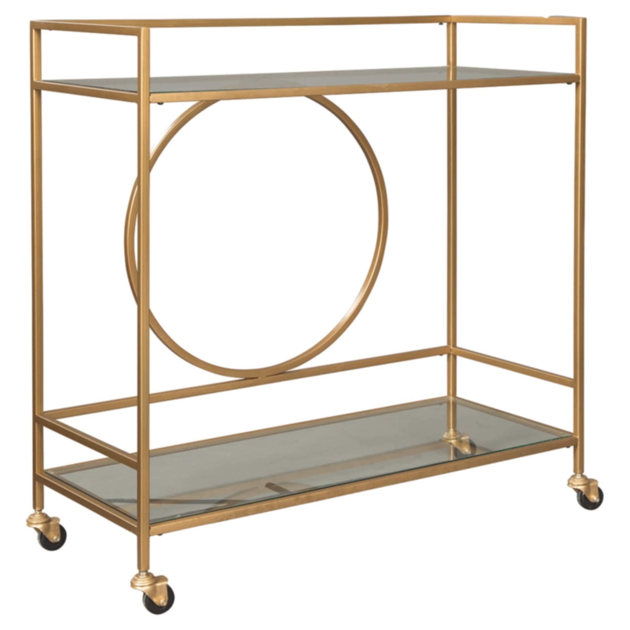 Gold Bar Cart with Glass Shelves & Metal Casters - Industrial Modern Contemporary Style for Home, Office, or Party Use