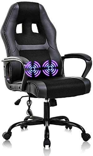 Ergonomic Gaming Chair - High Back PU Leather Office Computer Desk Chair with Lumbar Support & Adjustable Armrests - Black Racing Style Executive Swivel Chair for Home, Gaming & Workstation Setup