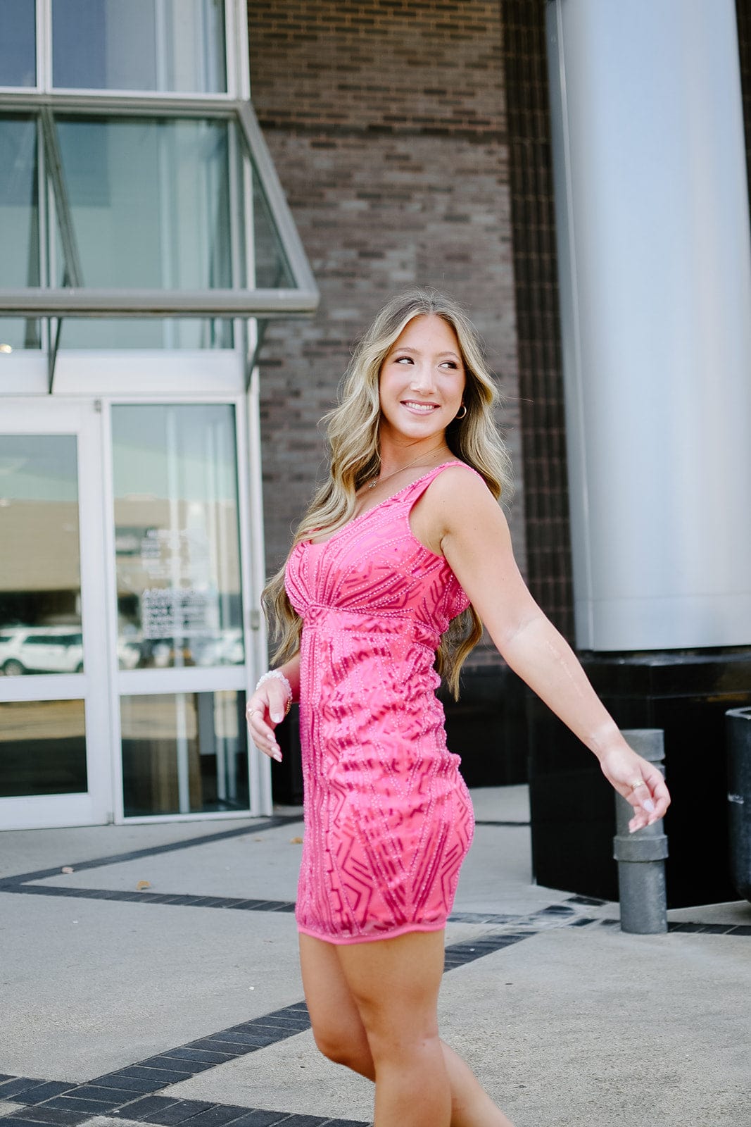 Elegant Hot Pink Beaded Cocktail Dress for Women - Perfect for Evening Parties, Weddings & Special Occasions