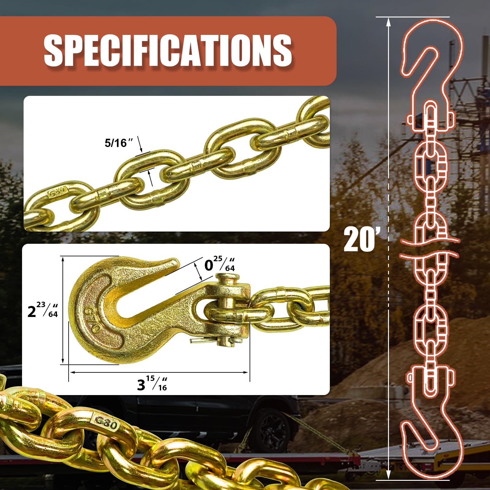 Heavy Duty G80 Transport Binder Chain 5/16
