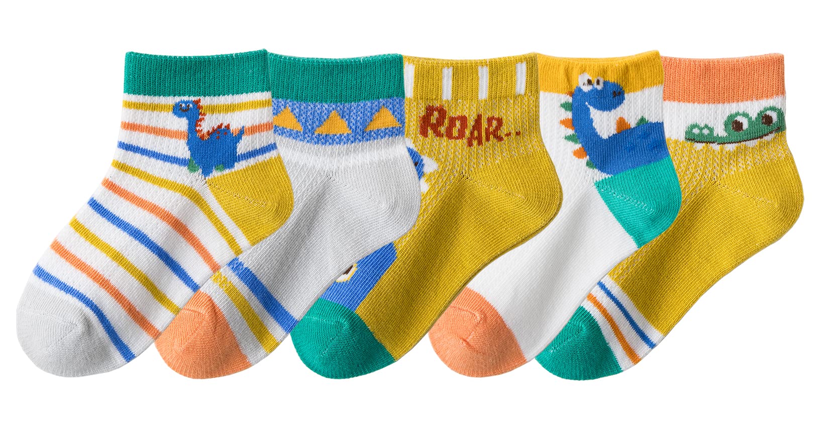 CHUNG Boys Cotton Ankle Socks 5/10 Pack - Low Cut Dinosaur Print Breathable Mesh Socks for Kids 2-9 Years - Lightweight School, Running, Sports & Casual Wear - Perfect for Daily Play, Gym Class and Weekend Adventures