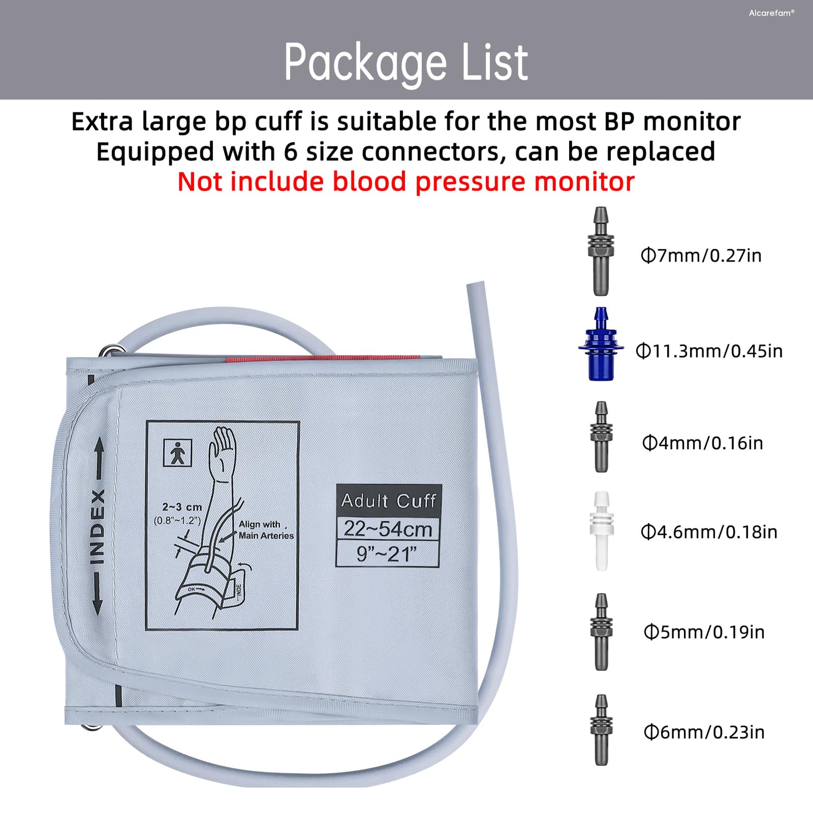 Extra Large Blood Pressure Cuff 9”-21” (22-54CM) - XL Replacement Cuff Compatible with Omron BP Monitor for Adults with Big Arms - Includes 6 Connectors - Ideal for Home Health Monitoring & Medical Use