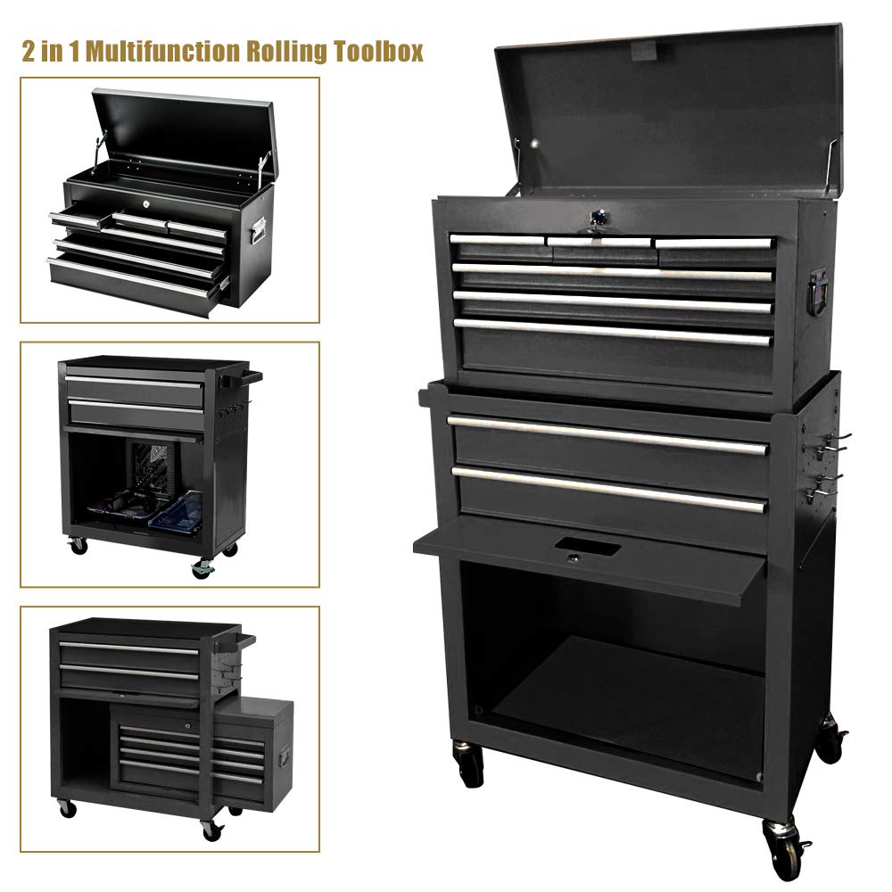 iChoice 8-Drawer Rolling Tool Chest with Lock - 2-in-1 Detachable Portable Tool Box & Mobile Workbench - Heavy Duty Garage Tool Cabinet with Wheels for Warehouse Organization (Perfect for Mechanics, DIY Projects & Home Workshop Storage)