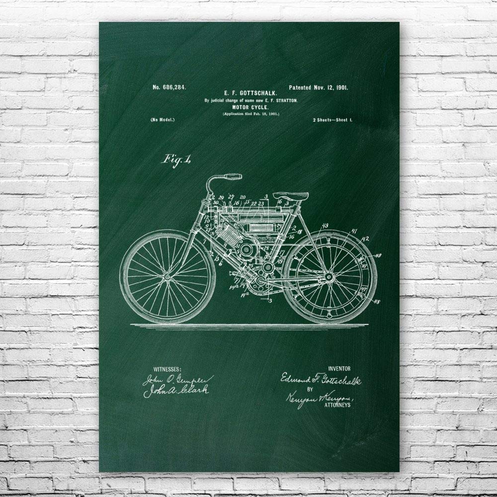 Motorcycle Blueprint Poster - Bike Mechanic Gift, Wall Art for Bike Shop & Gearhead Lovers - Green (20x30 inch)