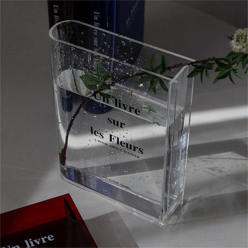 Feliciay Clear Acrylic Flower Vase - Crystal Transparent Book-Shaped Vase for Home Decor, Bookshelf & Bedroom | Perfect for Floral Arrangements, Wedding Centerpieces & Office Desk Decor