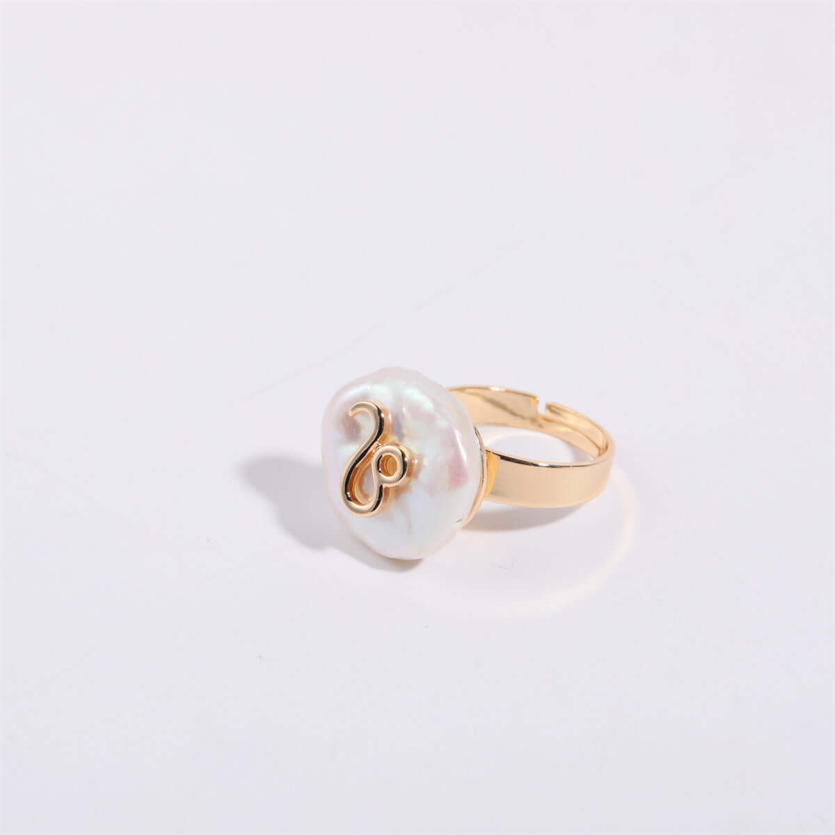 14K Gold Zodiac Sign Pearl Stacking Ring - Aries, Taurus, Gemini, Cancer, Leo, Virgo, Libra, Scorpio, Sagittarius, Capricorn, Aquarius, Pisces | Elegant Dainty Jewelry for Women | Perfect for Birthday Gifts, Anniversary, Valentine's Day & Everyday Wear (MQ801)