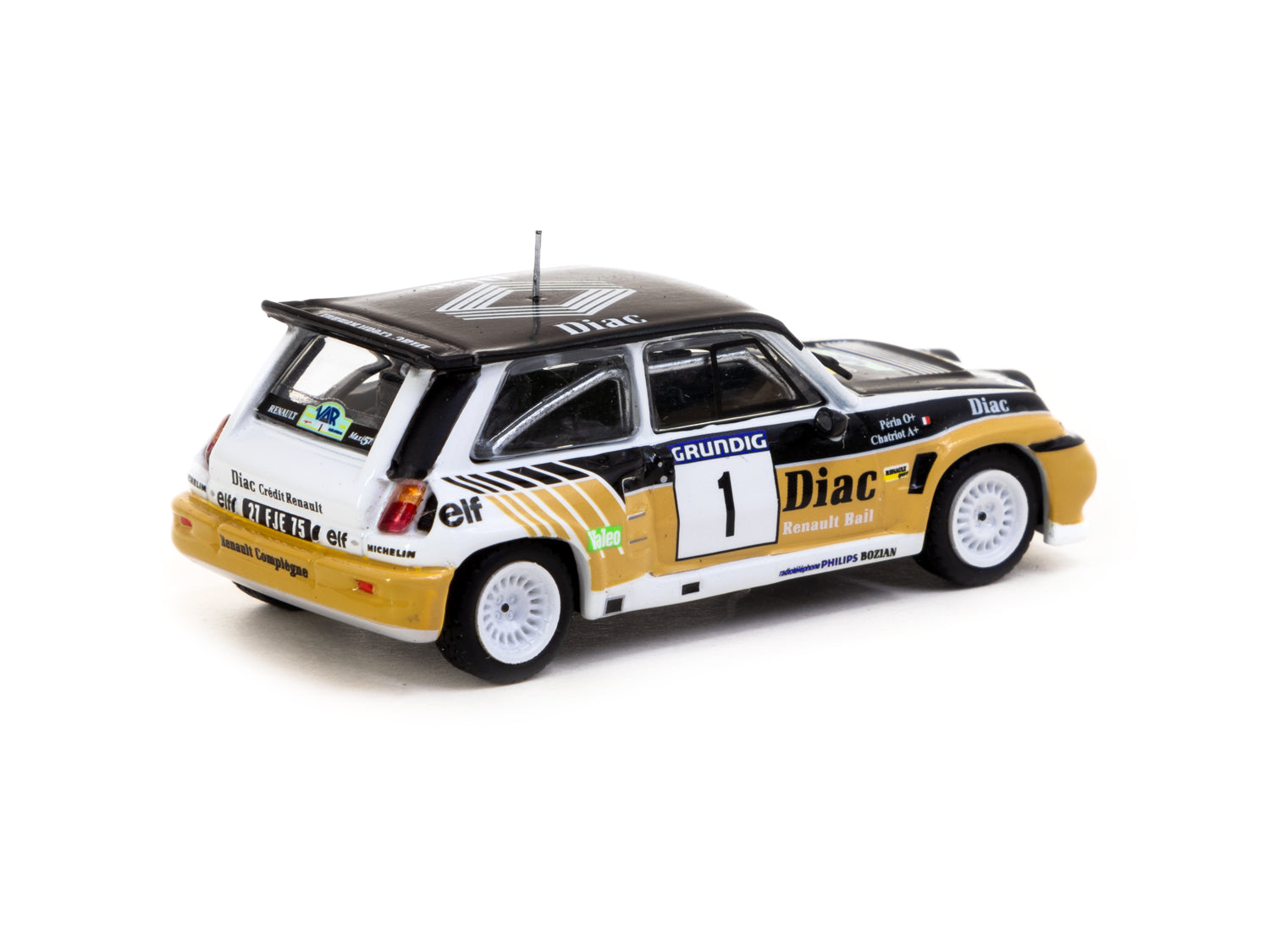 Tarmac Works 1/64 Scale Renault 5 MAXI Turbo Rallye du Var 1986 #1 Diecast Model Car - Collectible Hobby64 for Display & Racing Scenes