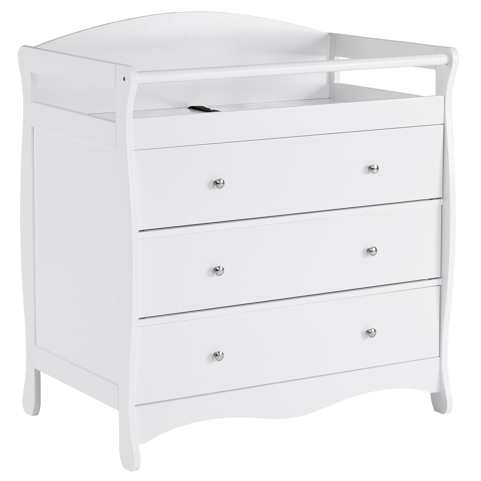 Karl Home Baby Changing Table Dresser - White Nursery Diaper Changing Station with 3 Drawers, Safety Rail & Strap - Perfect for Bedroom, Nursery & Baby Care Organization