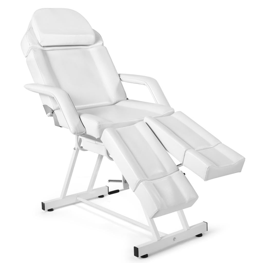 Professional Portable Massage Table - Adjustable Facial Bed & Lash Extension Bed with Tray & Split Footrests | Perfect for Salon, Spa, Home Use (White)
