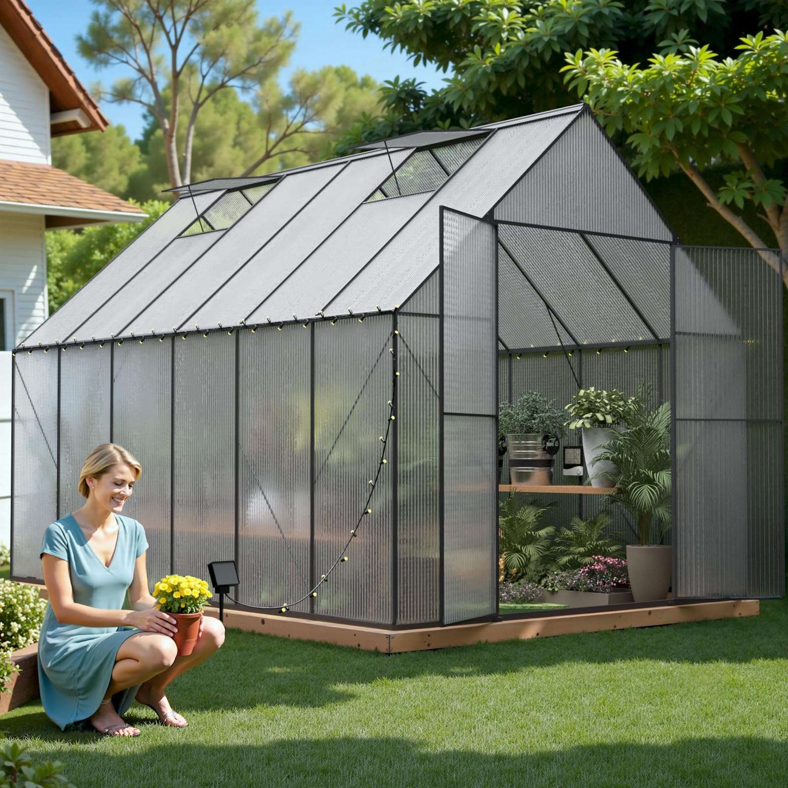 8x12 FT Heavy Duty Polycarbonate Greenhouse for Outdoors - Large Walk-in Aluminum Hot House with Roof Vent | Perfect for Backyard Gardening, Plant Growing & Outdoor Greenhouse Garden Use