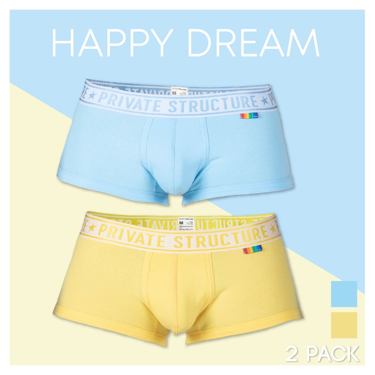 Premium Men's Mid Waist Trunks - 2 Pack Comfortable Underwear (Yellow & Blue) - Perfect for Gym, Travel & Everyday Wear