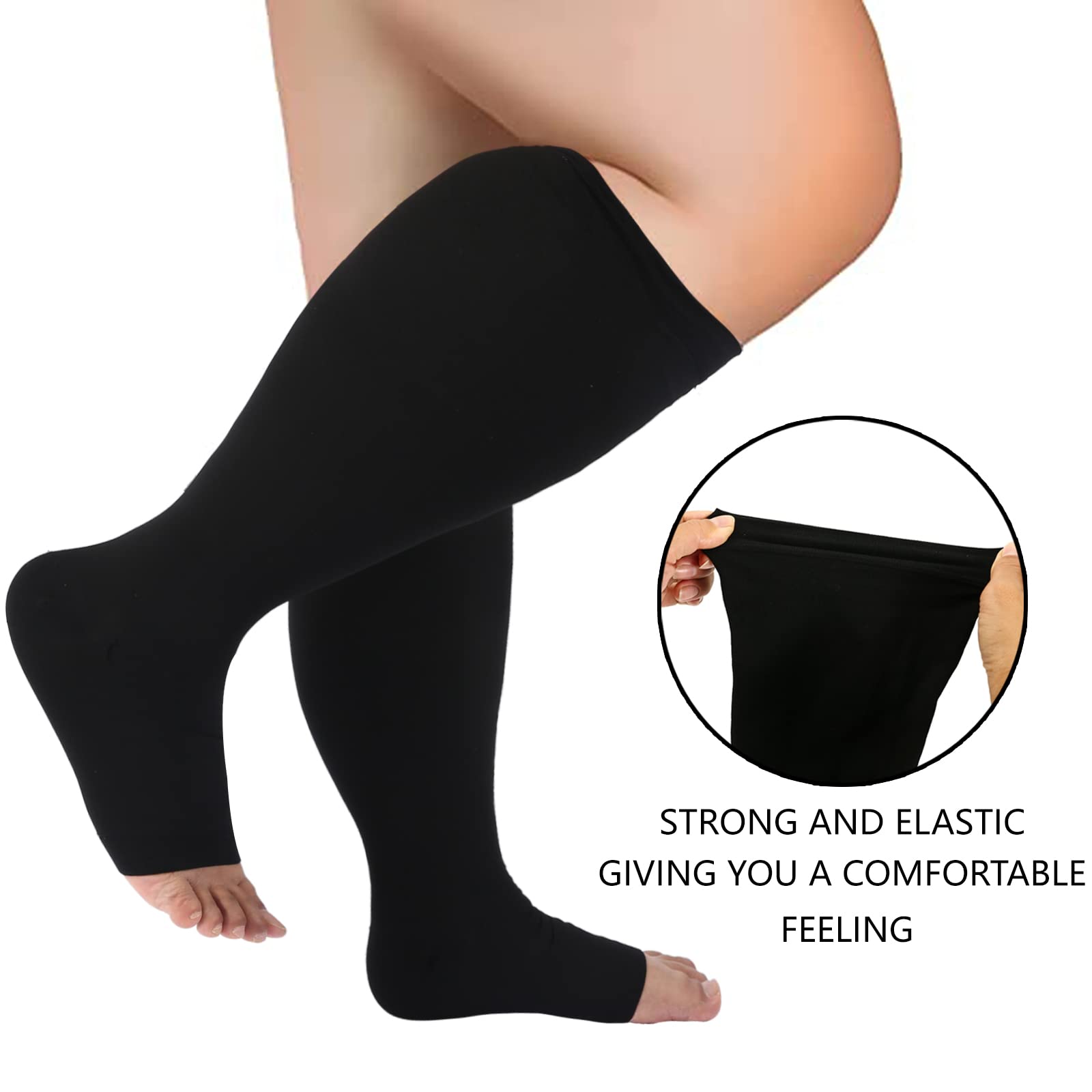 Toeless Compression Socks for Women & Men - Plus Size Wide Calf Open Toe Support Socks 20-30 mmHg Knee High Medical Grade (4XL) - Improve Circulation for Running, Travel & Varicose Vein Relief