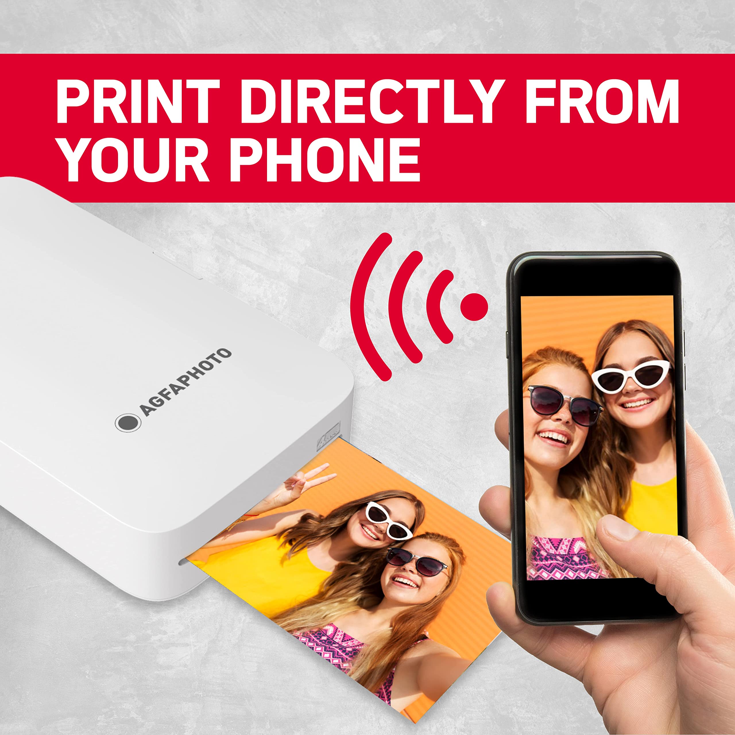 AgfaPhoto Realipix Mini P Bluetooth Photo Printer - 2.1 x 3.4 Inch Portable Thermal Sublimation Printer with 4Pass Technology (White, AMP23-WH) - Perfect for Instant Prints, Travel Memories & DIY Scrapbooking