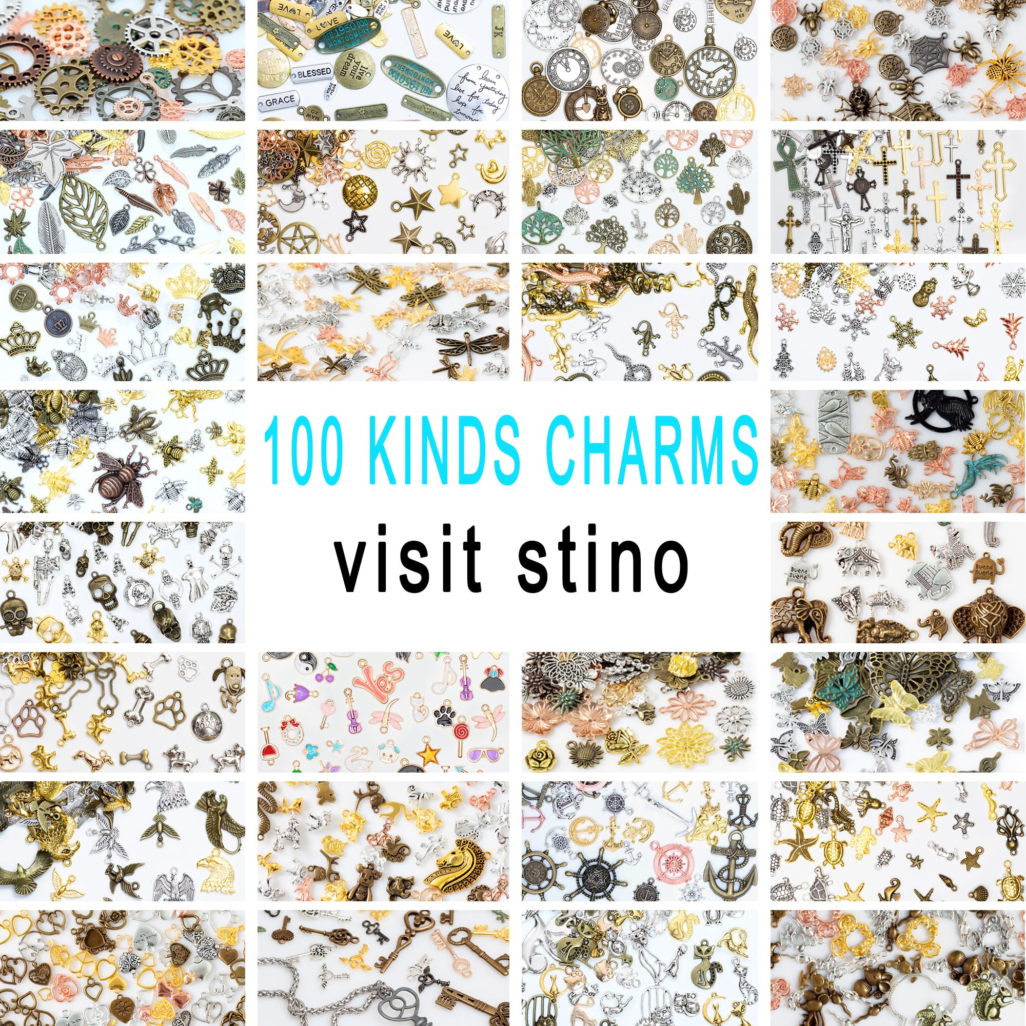 Stino 100g Bulk Metal Pendant Charms for Jewelry Making - Silver & Gold Charms for Bracelets, Necklaces & DIY Crafts (Animals, Plants, Flowers, Pets) - Perfect for Handmade Jewelry, Scrapbooking & Gift Making