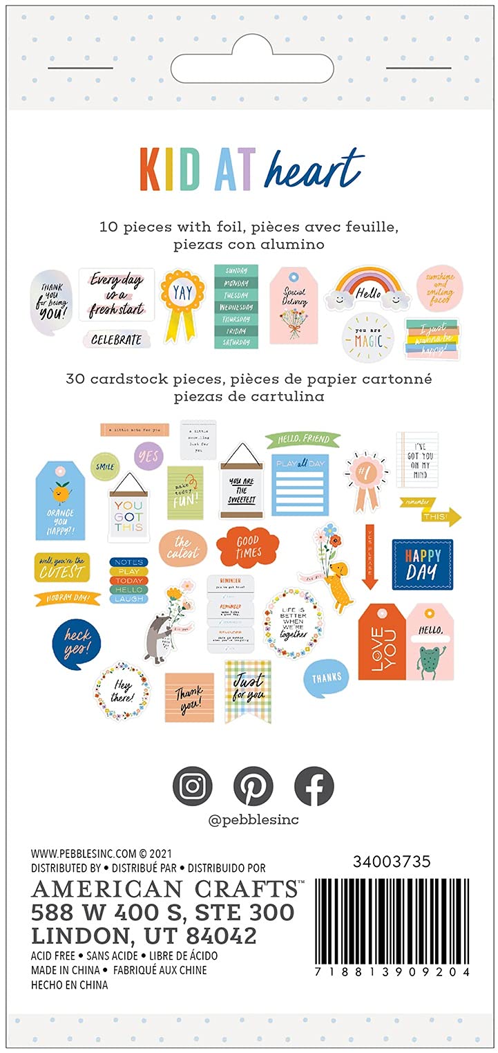 Pebbles Kid at Heart EPHEMER Stickers - Foil Accent Decorative Scrapbook Supplies for Journaling, Card Making & DIY Crafts