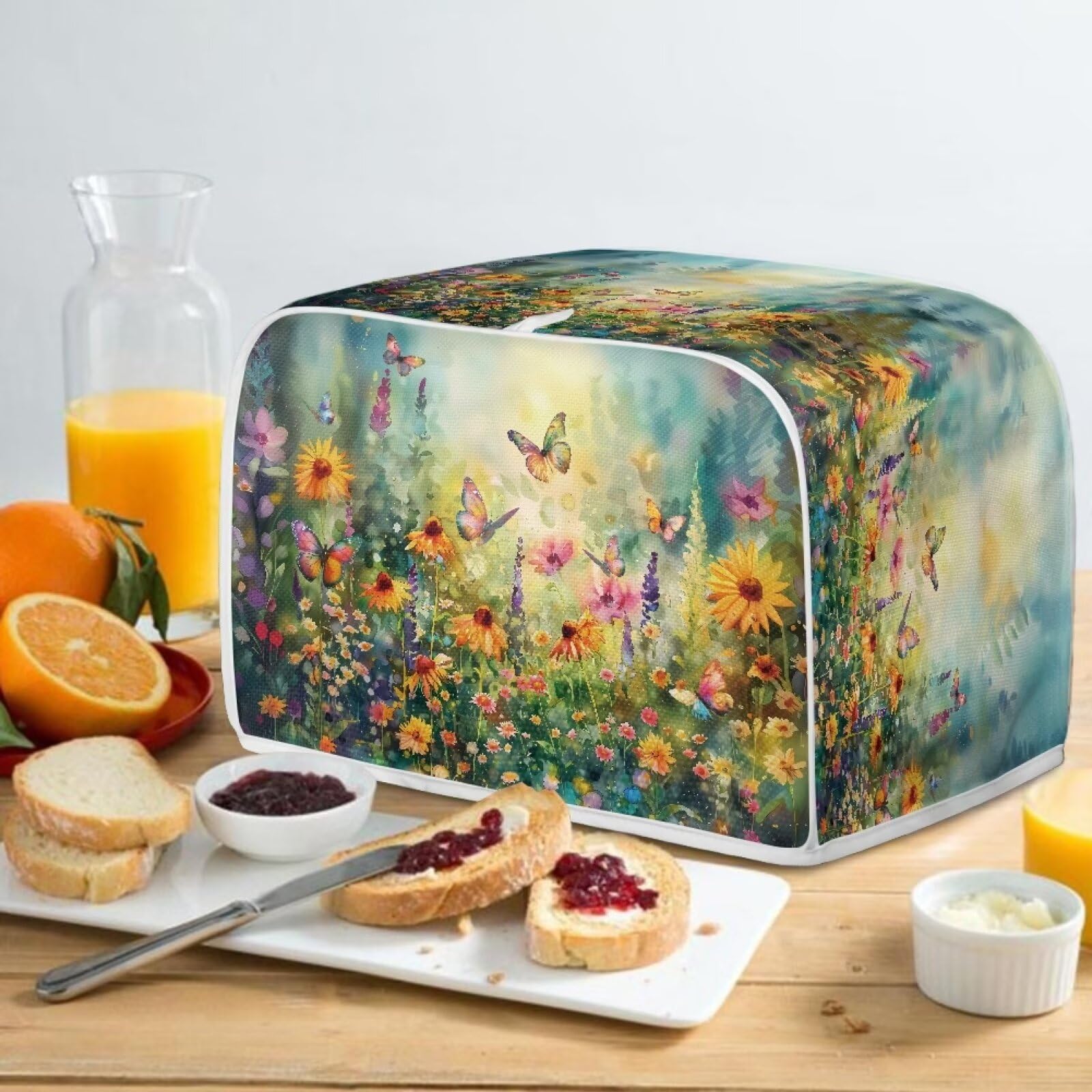 Vibrant Floral Print Quilted Toaster Cover - Stylish & Durable 2-Slice Toaster Oven Cover for Kitchen Small Appliances - Perfect for Bread Makers, Toasters & Countertop Protection