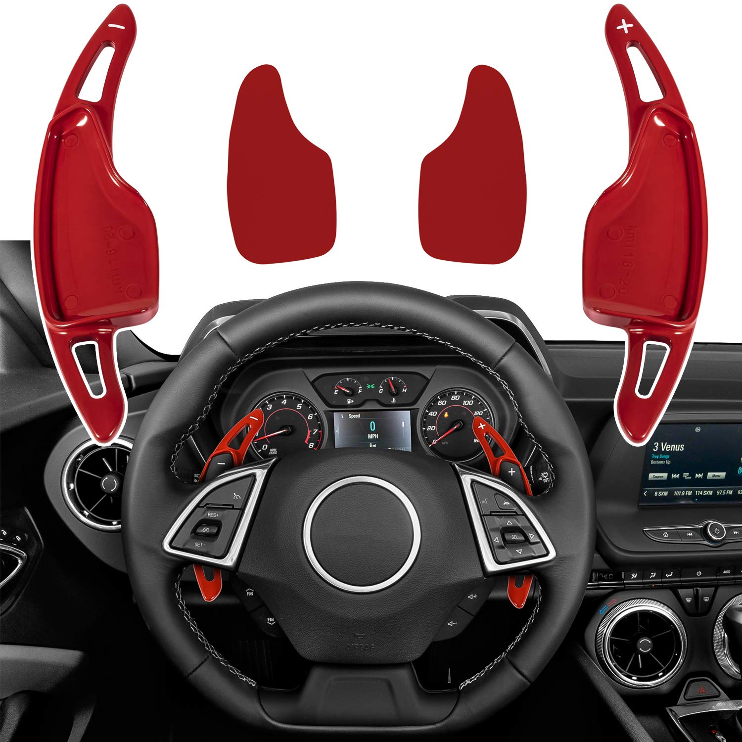 High-Quality Red Aluminum Steering Wheel Paddle Shifter Extension Cover Trim - Interior Accessories for 2016-2022 Chevrolet Camaro & 2014-2019 Corvette C7 - Easy Installation & Enhanced Driving Experience