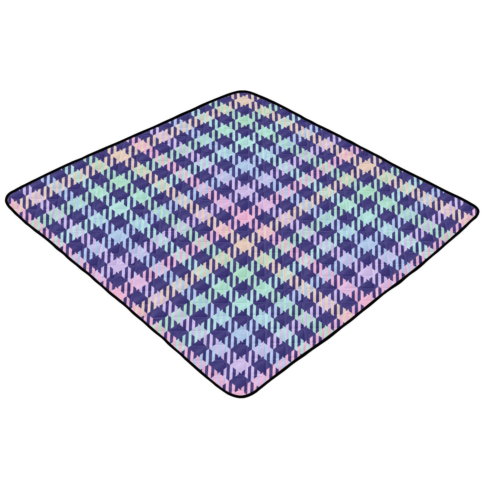Pastel Rainbow Plaid Navy Baby Playmat - 50'' x 50'' Large Soft Crawling Mat for Infants & Toddlers | Waterproof, Breathable & Non-Slip | Perfect for Nursery, Playroom, Daycare & Outdoor Use