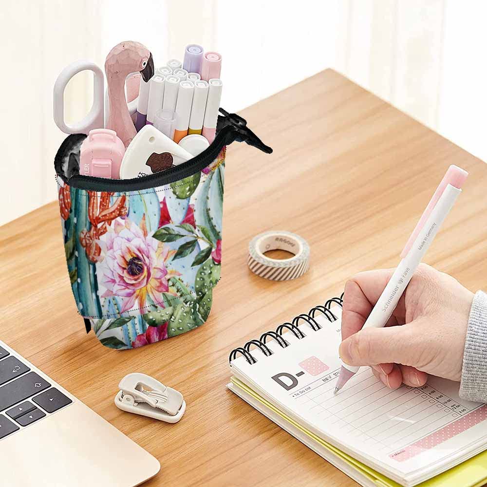 Swono Cactus Pencil Case - Tropical Floral Watercolor Design for Office & Makeup Storage