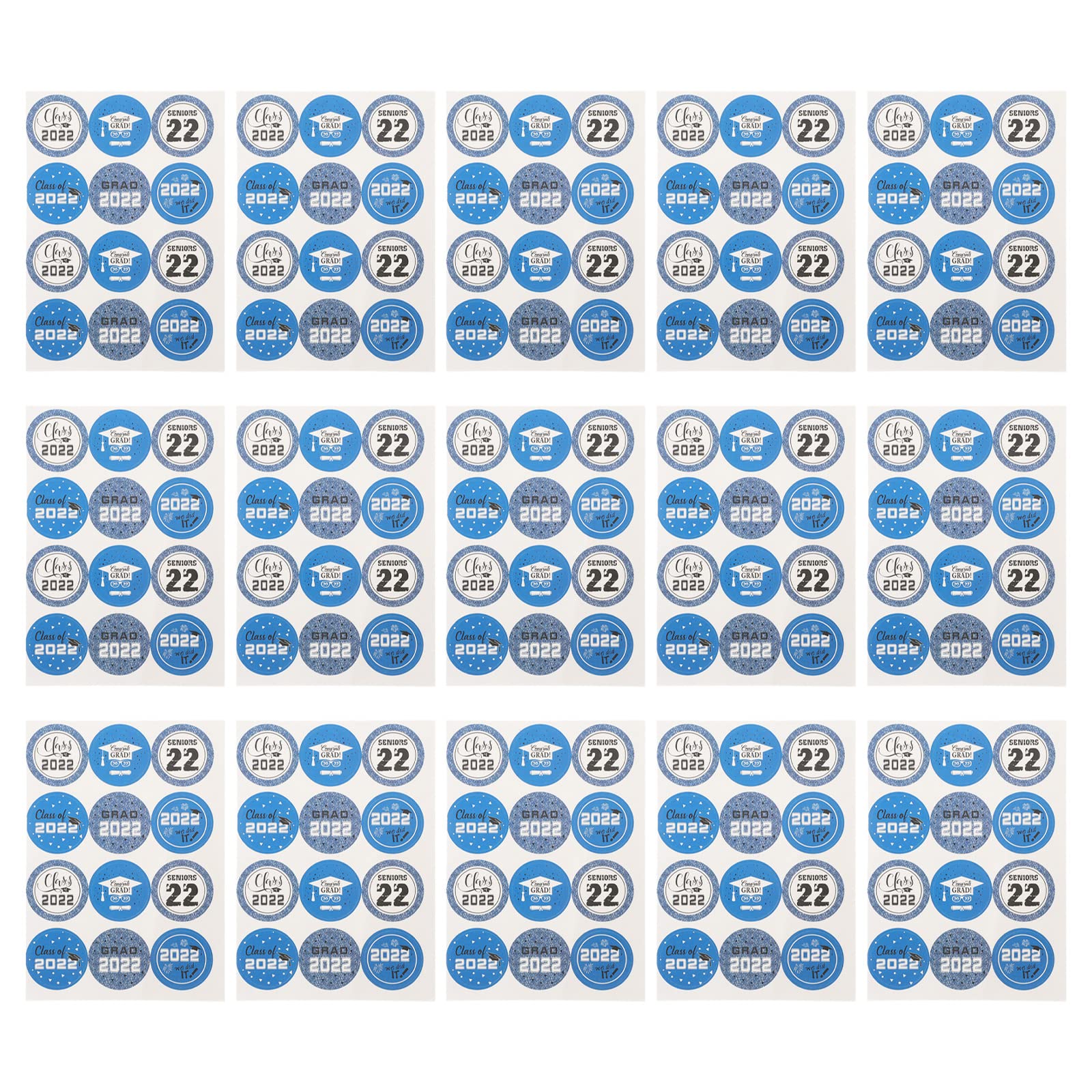 LUOZZY Blue Graduation Stickers - 15 Sheets Class of 2022 Stickers, Congrats Grad Labels, Envelope Seals & Candy Stickers for Graduation Party Decorations, Diploma Covers & Gift Wrapping