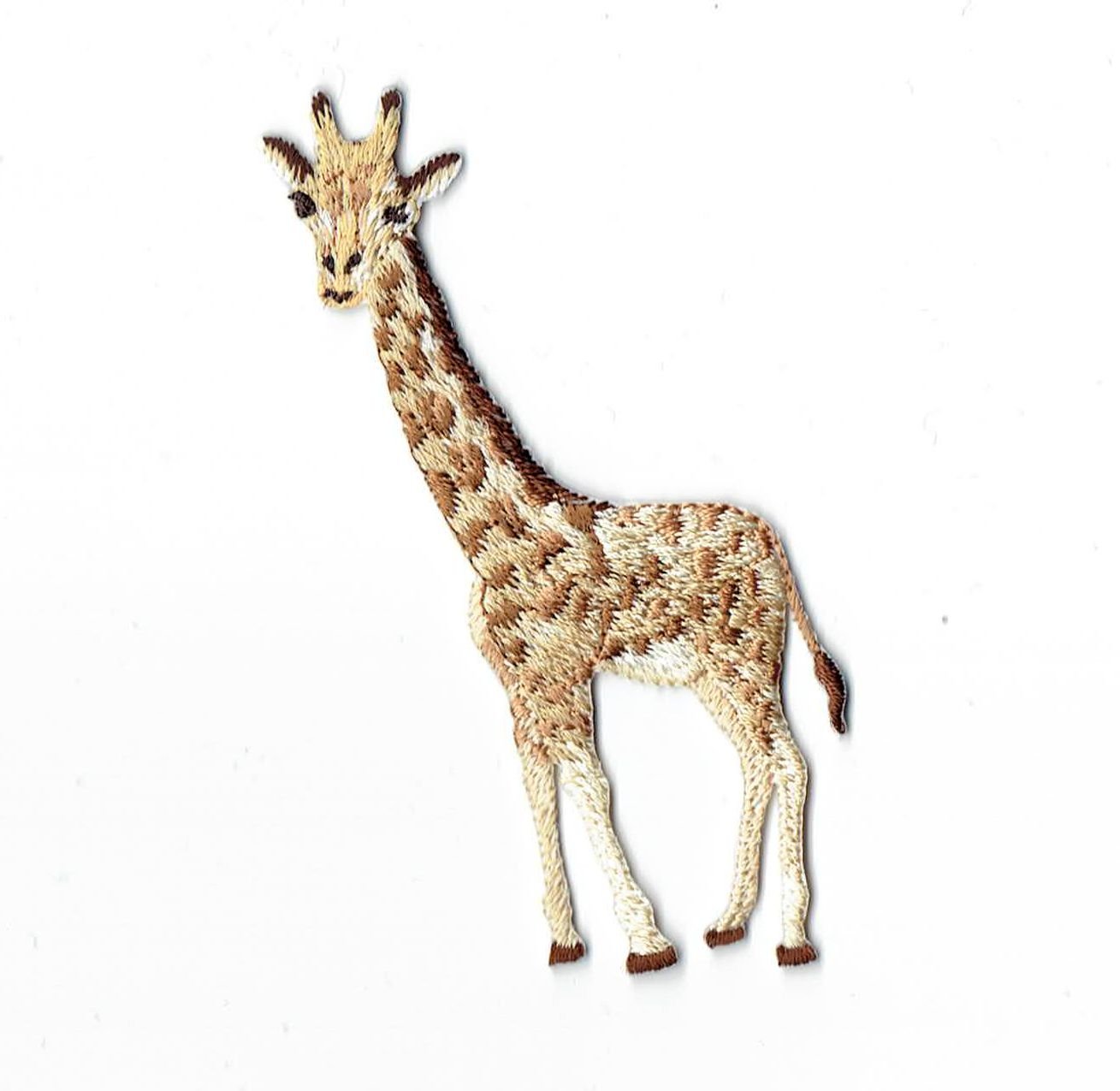 Natural Giraffe Facing Left Embroidered Iron-On Patch for DIY Clothing, Bags & Hats - Animal Applique for Custom Crafts & Fashion