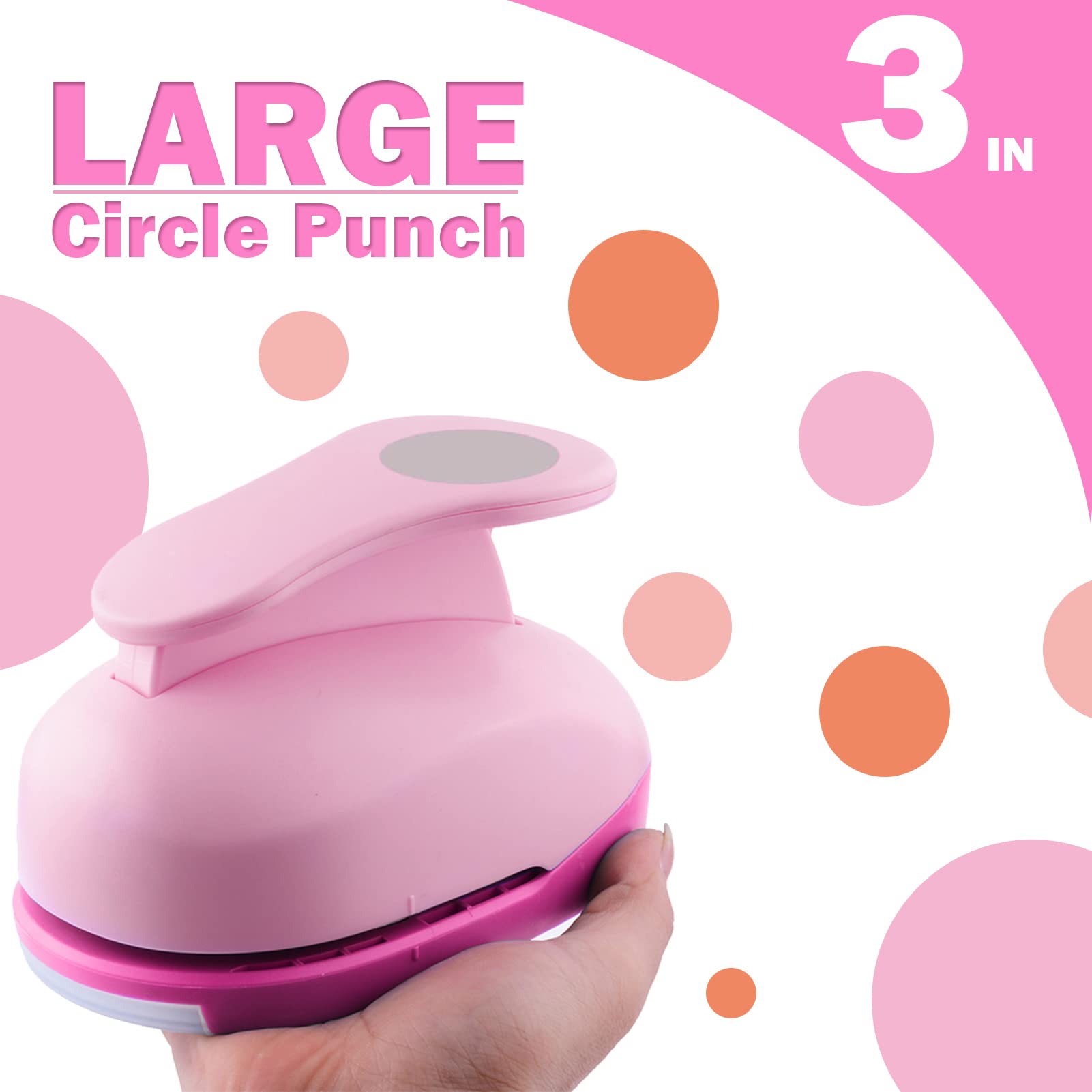 3 Inch Circle Punch for Paper - 75mm Large Hole Puncher in Pink, Perfect for Cardstock, Gift Wrapping, Greeting Cards, Scrapbooking & DIY Craft Projects - Ideal for Home, Office & School Use