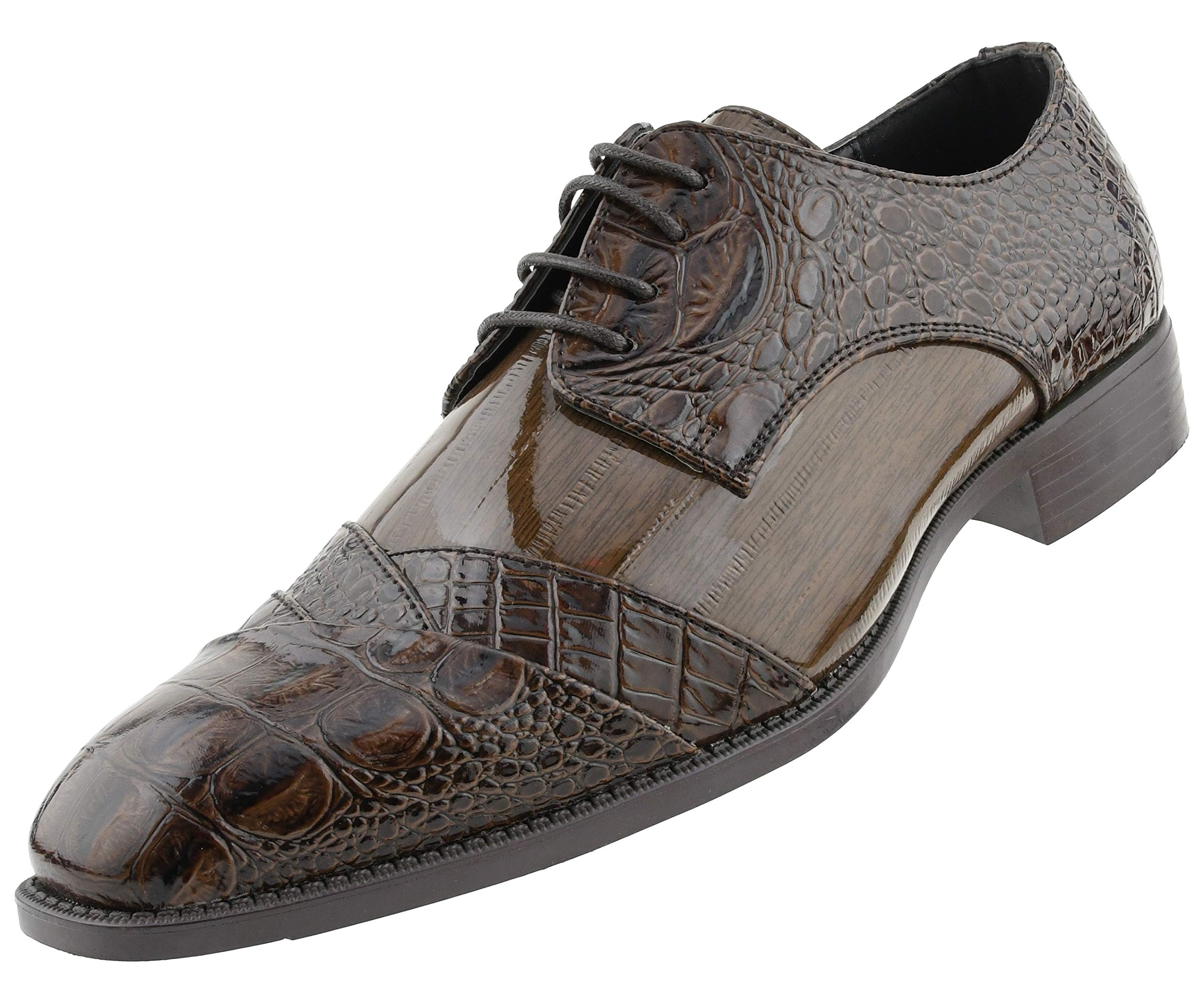 Bolano Bandit Men's Cap Toe Oxford Dress Shoes - Genuine Leather Alligator Print Formal Shoes for Business & Weddings - Classic Croc Folded Oxfords for Office, Parties & Special Occasions