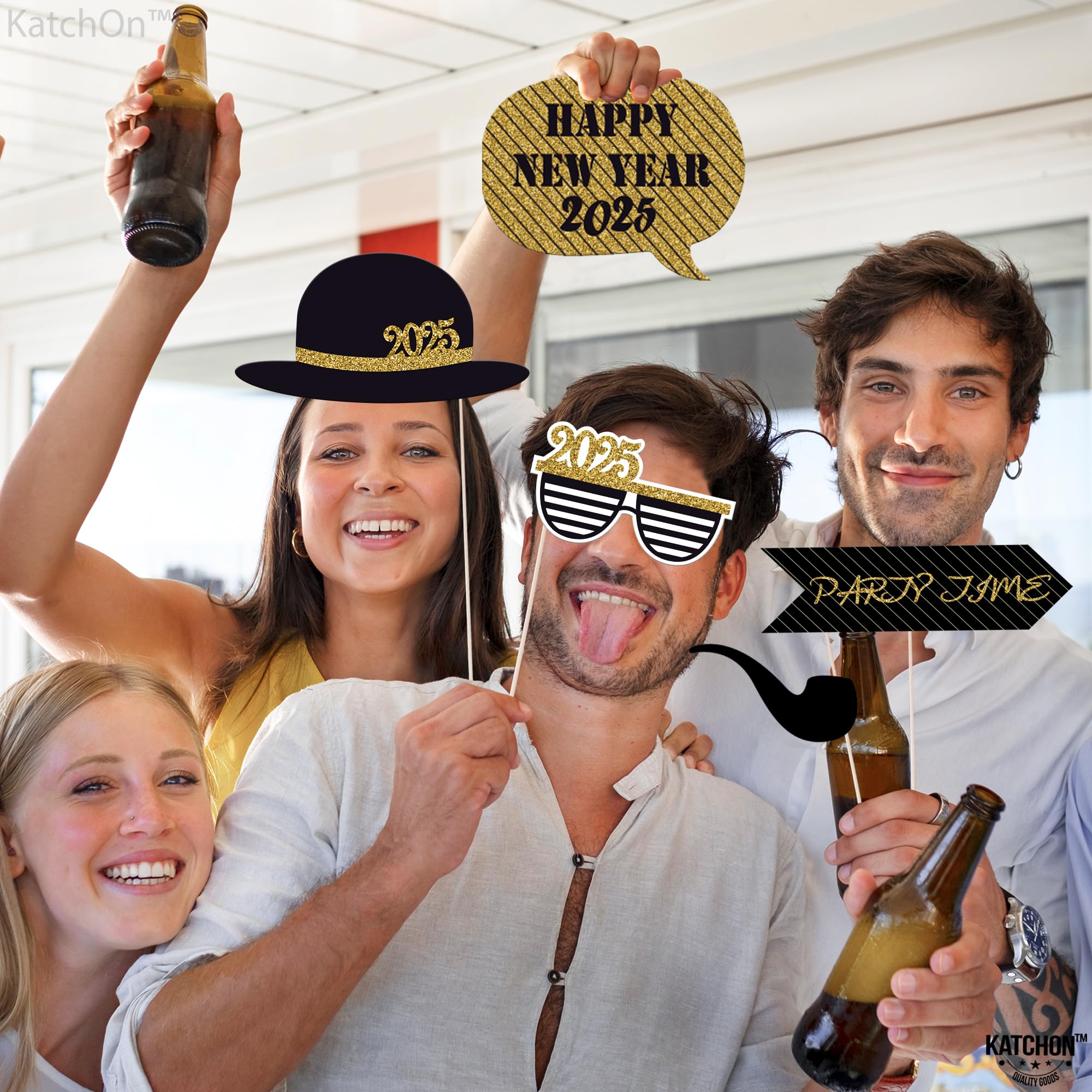 KatchOn 36-Pack Glitter NY Photo Booth Props for New Year's Eve 2025 | NYE Party Decorations, New Years Eve Party Supplies for Celebrations, Countdowns & Social Media Photos