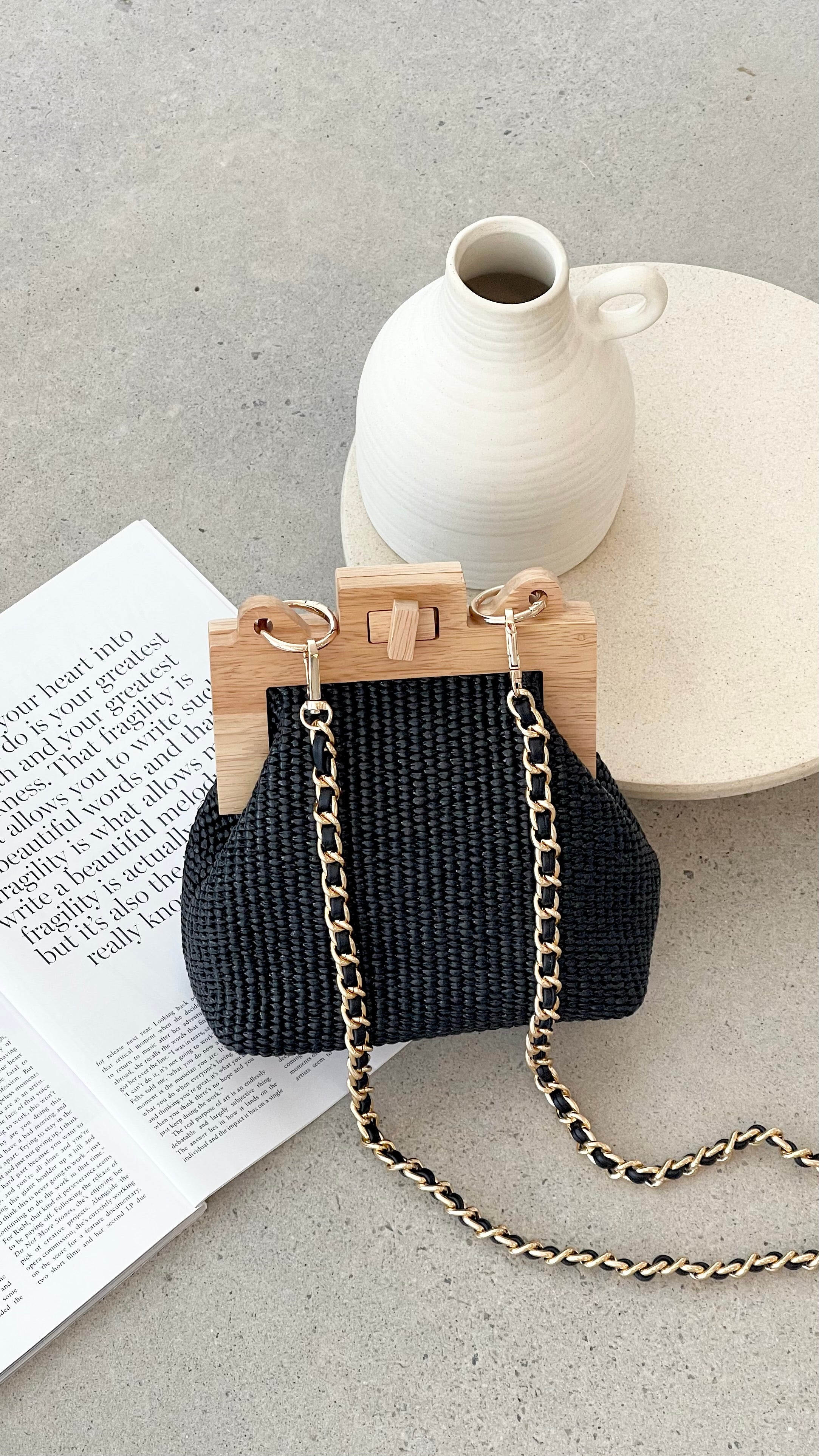 Stylish Abby Timber Frame Woven Mini Crossbody Bag - Black | Perfect for Everyday Use, Parties & Date Nights