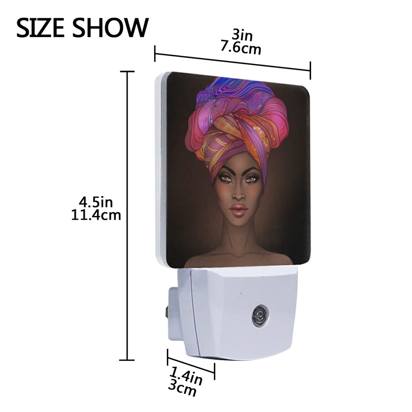 OREZI 2 Pack African Girl LED Night Light - Auto Dusk to Dawn Sensor, Plug-in Nightlights for Bedroom, Bathroom, Kitchen, Hallway & Stairs - Perfect for Kids Rooms, Nursery & Safe Nighttime Navigation