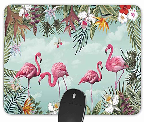 Tropical Leaves and Flamingo