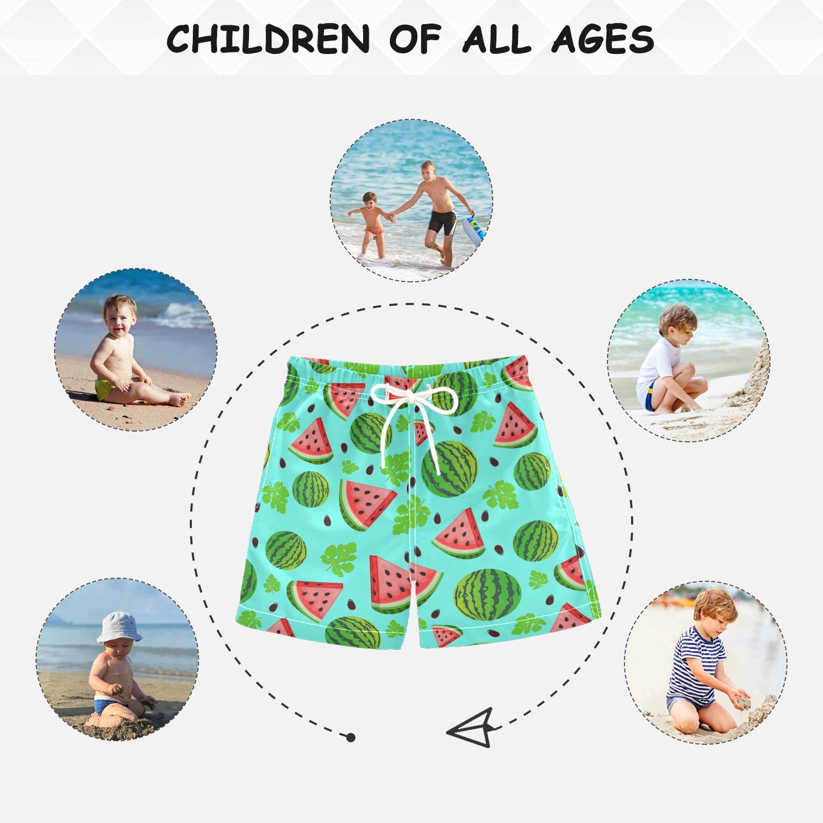 Boys' Watermelon Print Swim Trunks - Toddler 3T Palm Leaf Swimwear for Summer Beach & Pool | Quick-Dry Bathing Suits for Kids