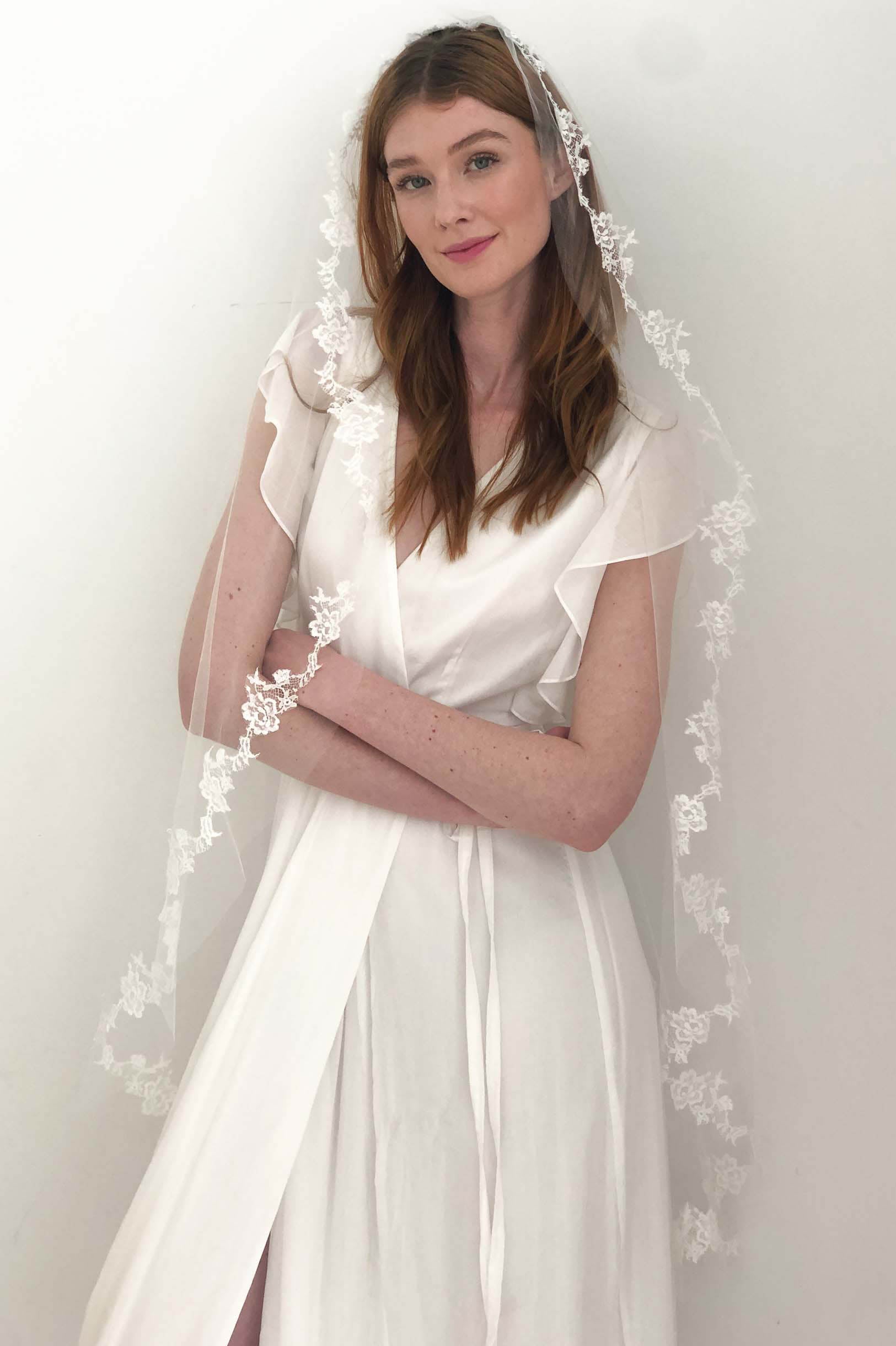 Elegant French Lace Mantilla Wedding Veil - Handmade Bridal Headpiece for Church, Cathedral & Vintage Style Weddings