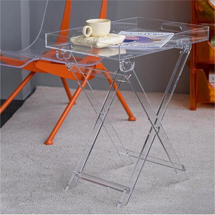 Gdrasuya10 Clear Acrylic Folding Tray Table - 19 Inch Modern Square Coffee Table & Portable Serving Table for Small Spaces - Perfect for Living Room, Bedroom, Balcony & Outdoor Use