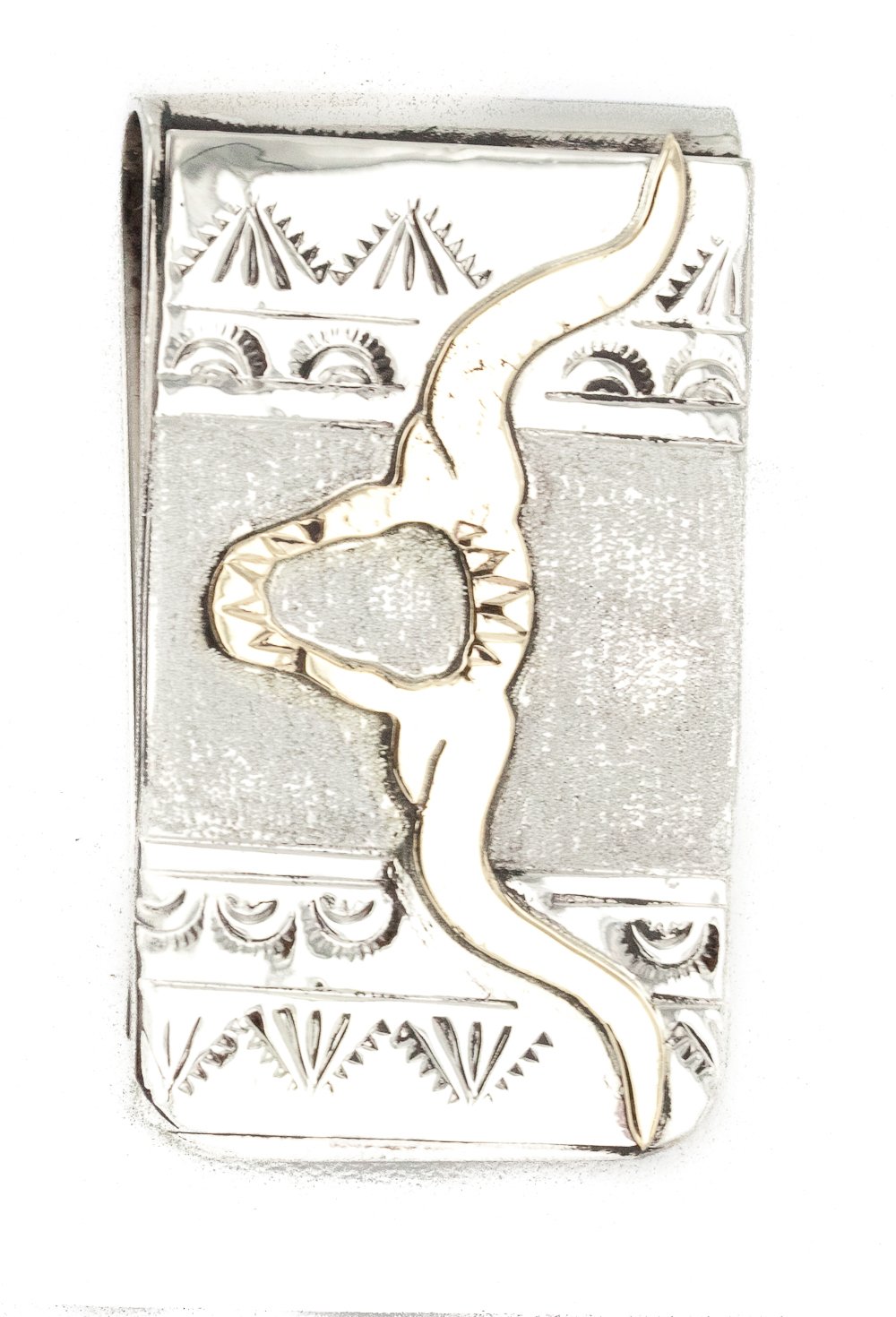Authentic Navajo Native American Handmade Bull Skull Money Clip - 12kt Gold Filled & .925 Sterling Silver - Perfect for Gifts, Western Fashion & Cash Organization