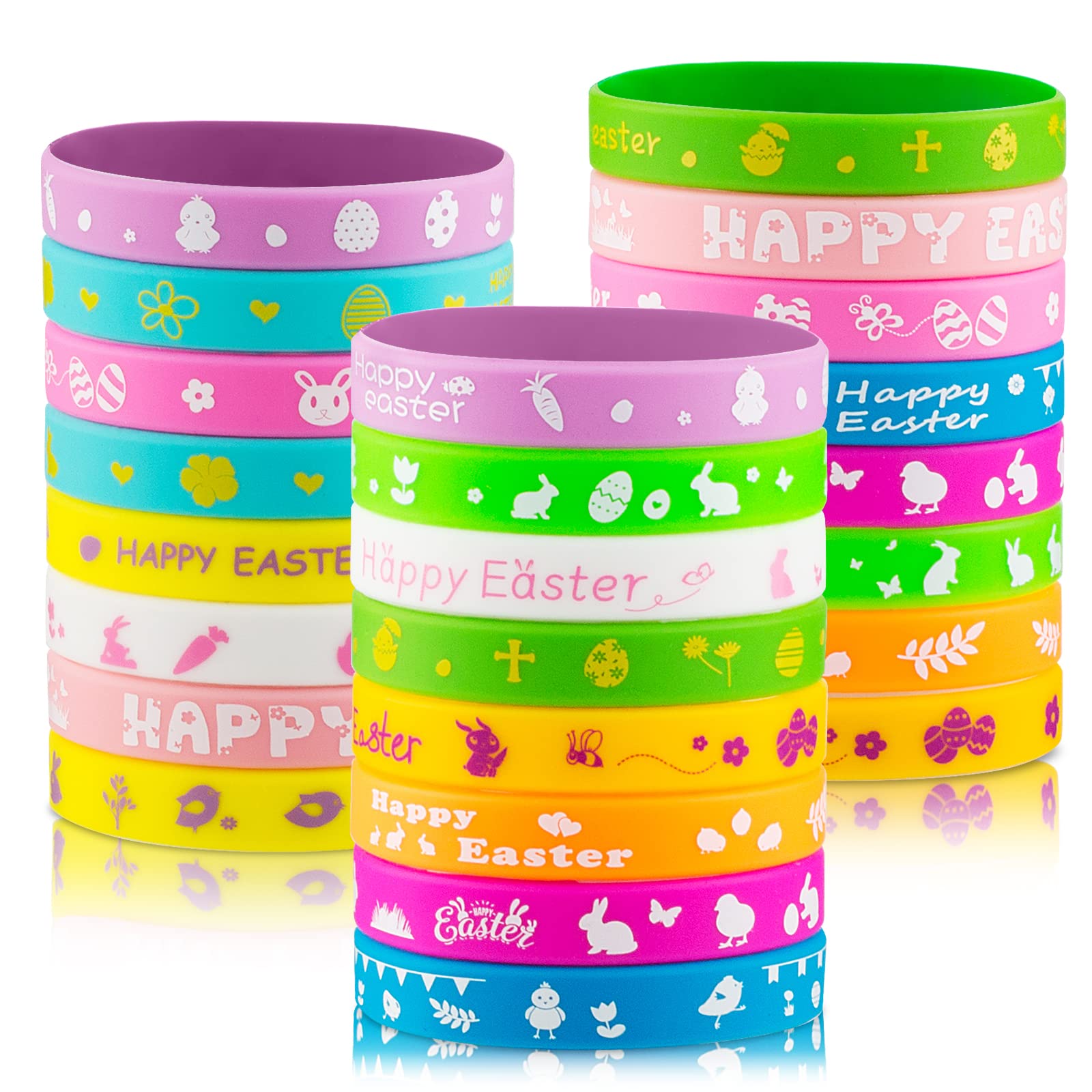24pcs Easter Rubber Bracelets - Colorful Silicone Wristbands for Kids & Teens - Easter Party Favors, Basket Stuffers & Egg Fillers - Fun Easter Gifts for Girls & Boys - Perfect for Easter Celebrations, School Events & Holiday Parties