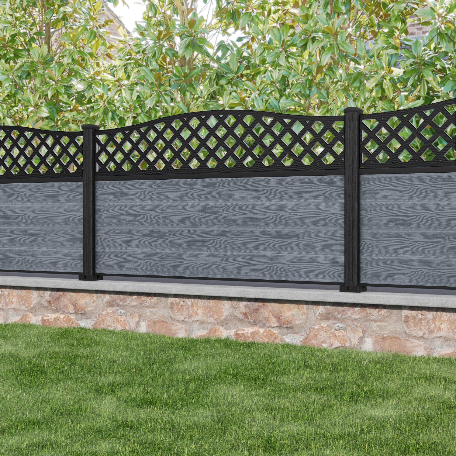 Classic High Wave Curved Top Fence Panel - Anthracite Grey Composite Fencing with Durable Posts | Perfect for Garden, Yard & Privacy Outdoor Decor
